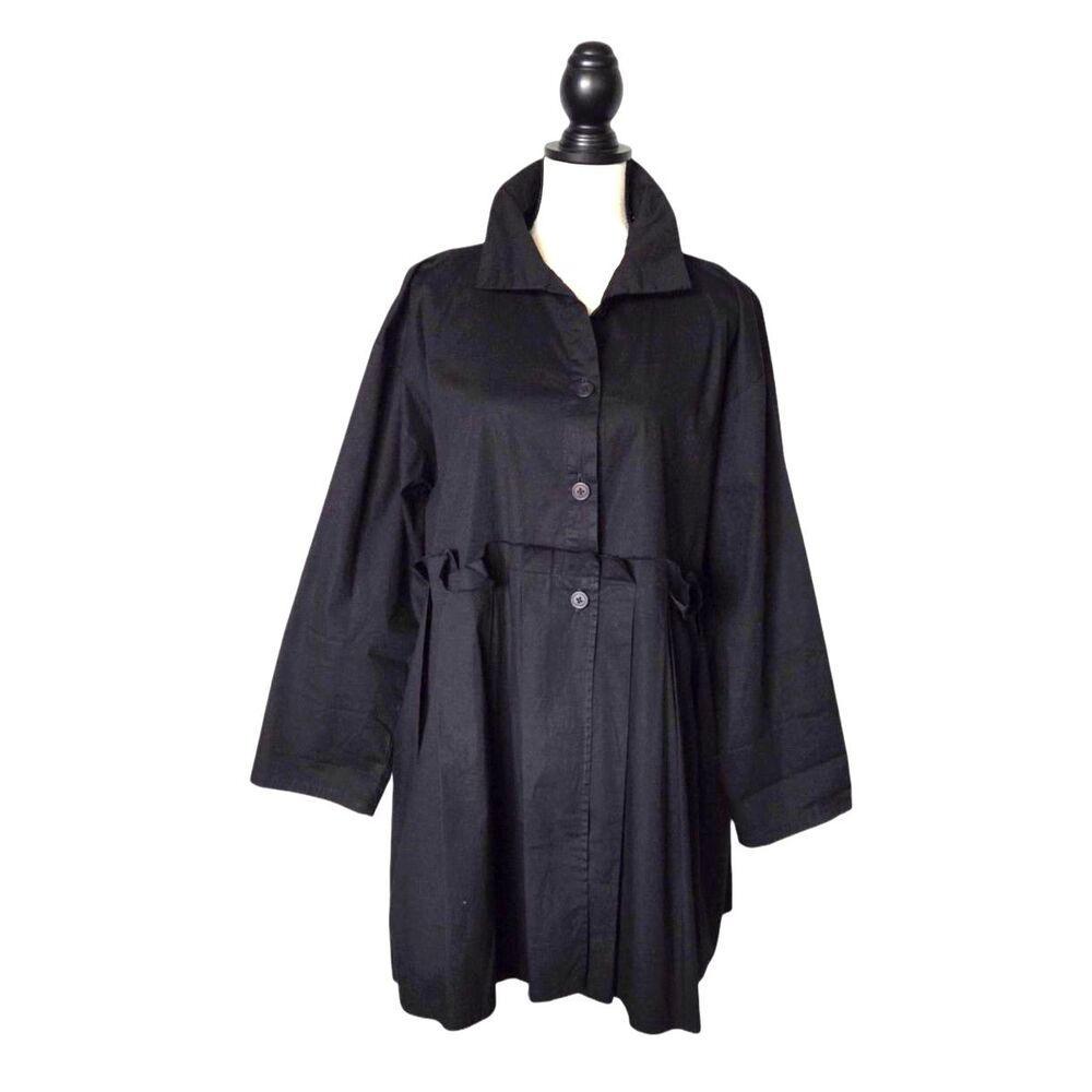 Dress To Kill Jane Mohr Black Tunic Top Oversized Poplin Cotton Lagenlook Sz OS